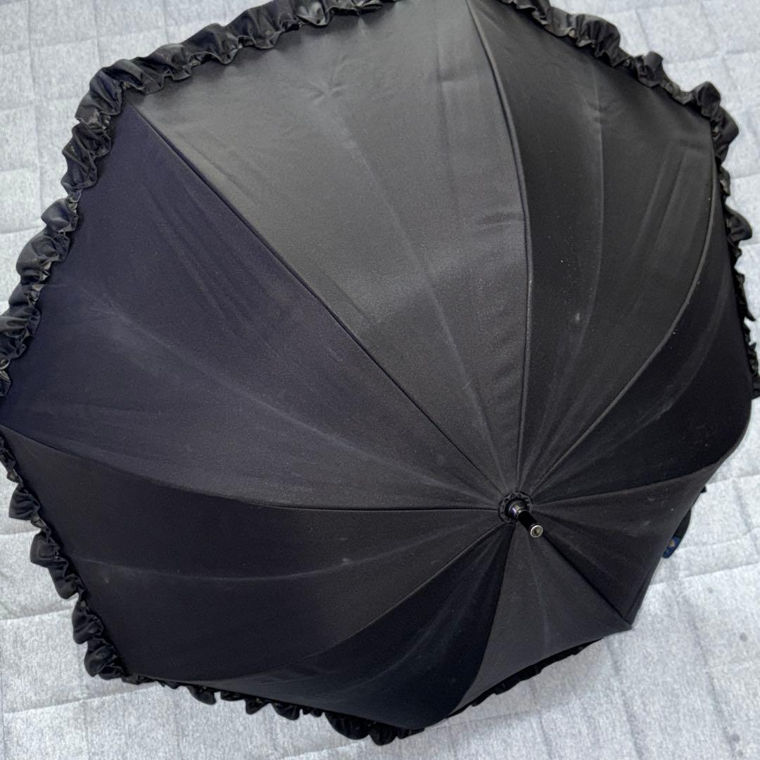 芦屋ロサブラン　日傘 UVカット フリル付き 100%完全遮光晴雨両用50cm黒