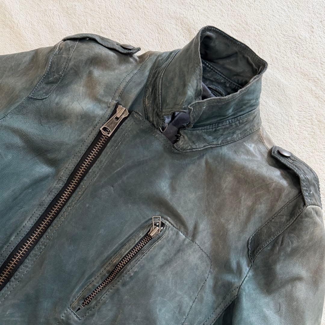 トルネードマート　レザージャケット　羊革　Y2K　ヴィンテージ加工　グリーン　L