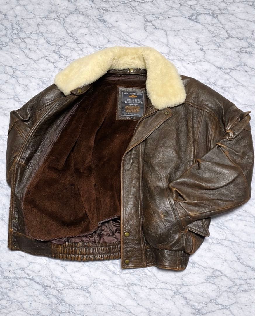 【希少】ヴィンテージ フライトジャケット レザー ボア襟 ブラウン