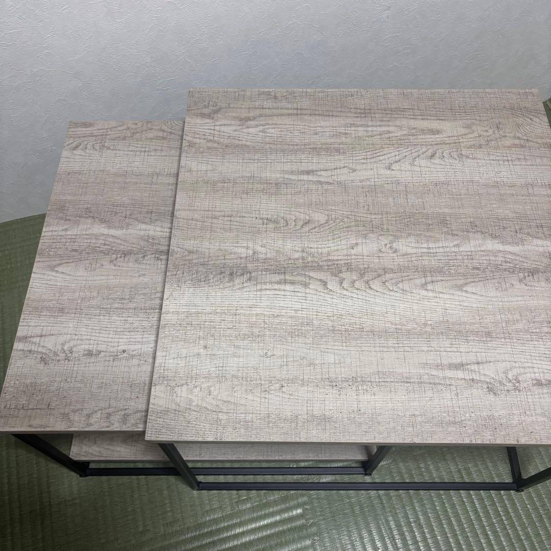 【未使用級】LOWYA 木目調ネストテーブル グレーオーク/ブラック