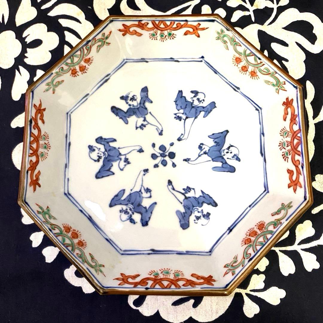 京焼　加藤雲泉　唐子八角皿　二枚組　京都　清水焼　高級食器　お正月・お祝いにも②