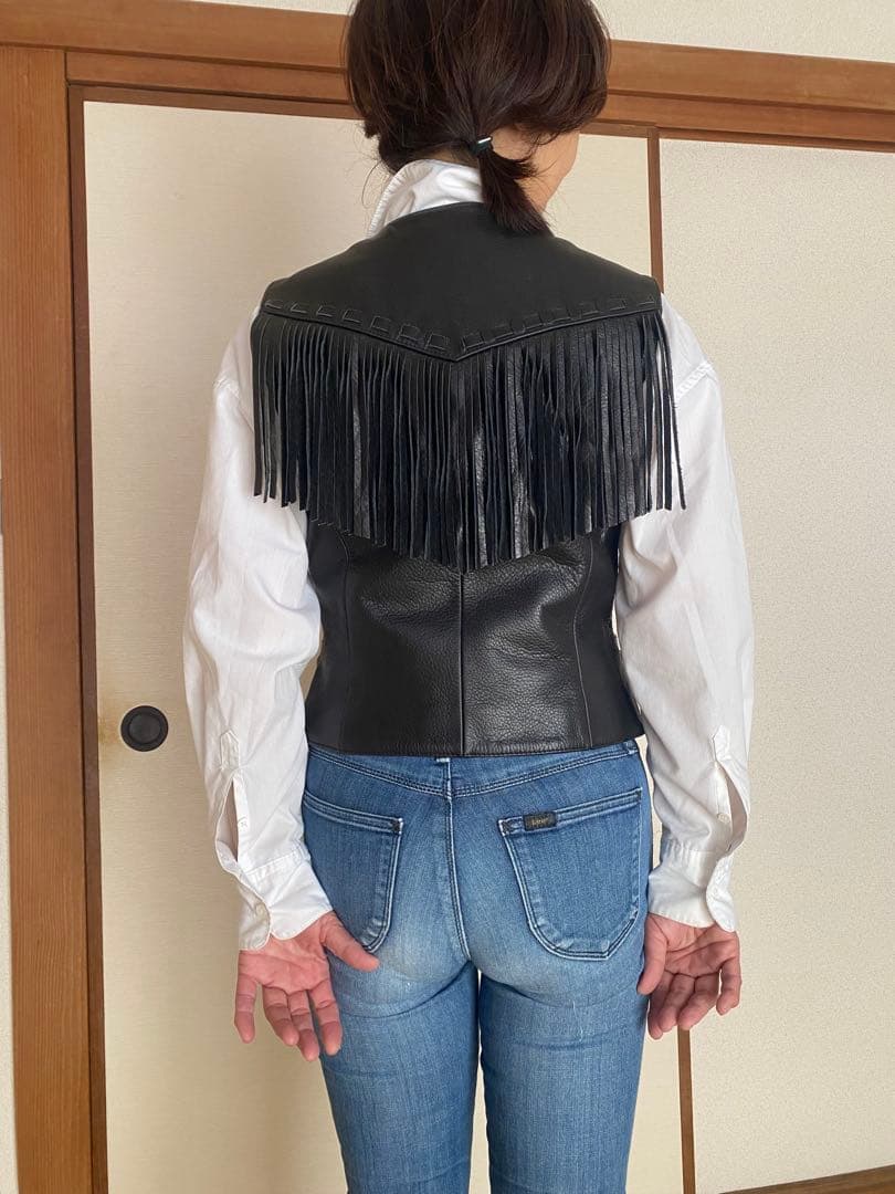 レザーベスト　レディース　牛革　フリンジ　Harley-Davidson