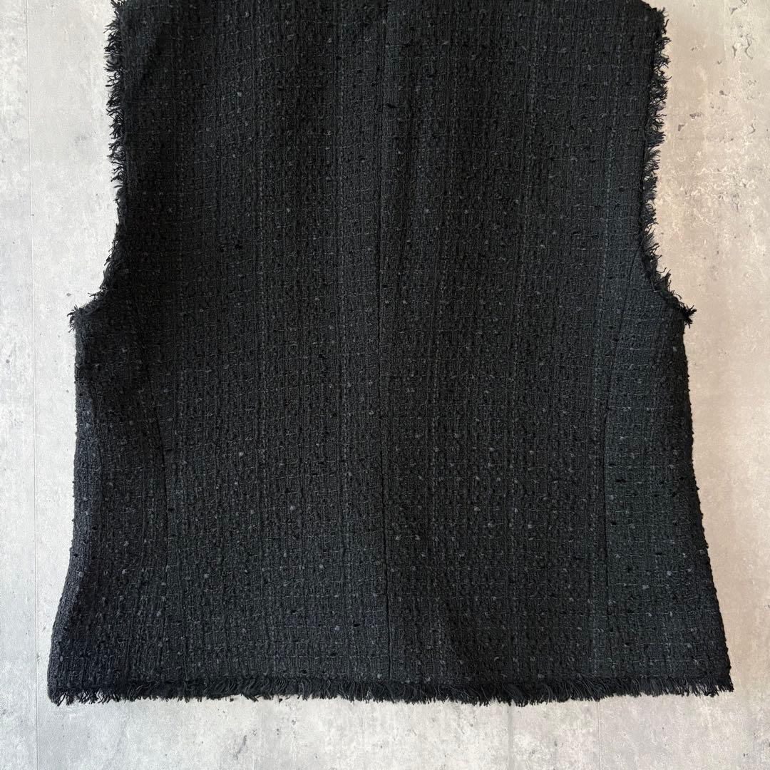 レリアン Leilian ツイードベスト ジレ フリンジ ブラック 9号