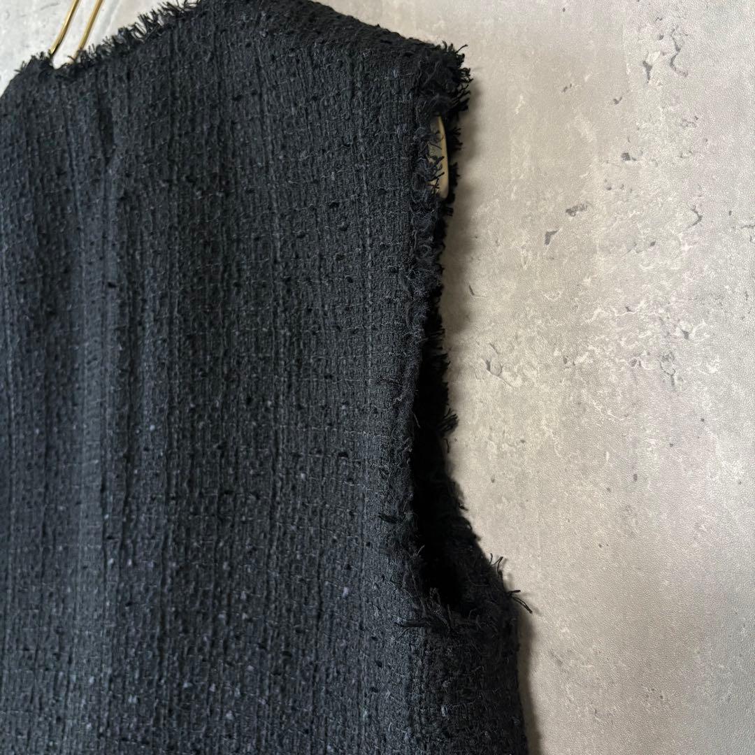 レリアン Leilian ツイードベスト ジレ フリンジ ブラック 9号