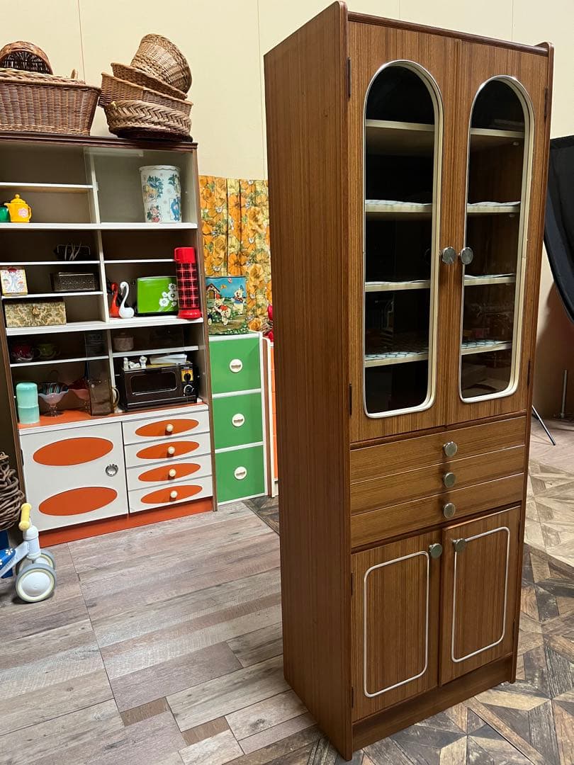 アーチ型 飾り棚 食器棚 水屋 キャビネット 昭和レトロ当時物 インテリア
