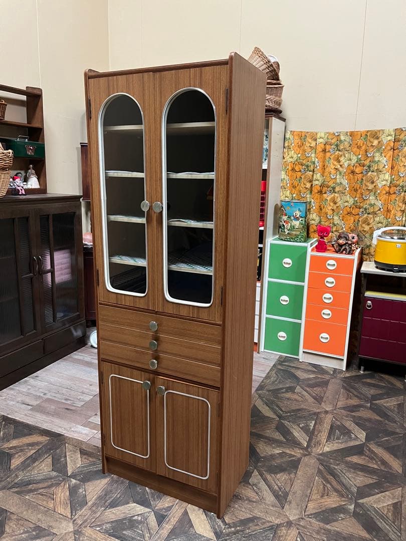 アーチ型 飾り棚 食器棚 水屋 キャビネット 昭和レトロ当時物 インテリア