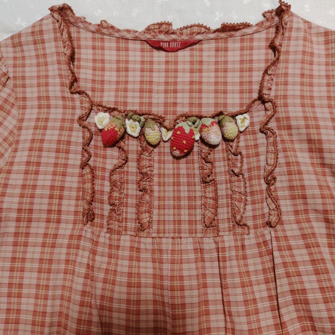 PINK HOUSE チェック柄いちごロングワンピース