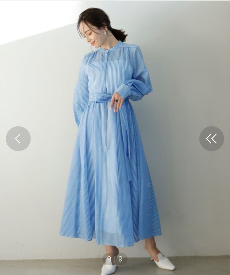 【anuans】シアーストライプジャガードワンピース