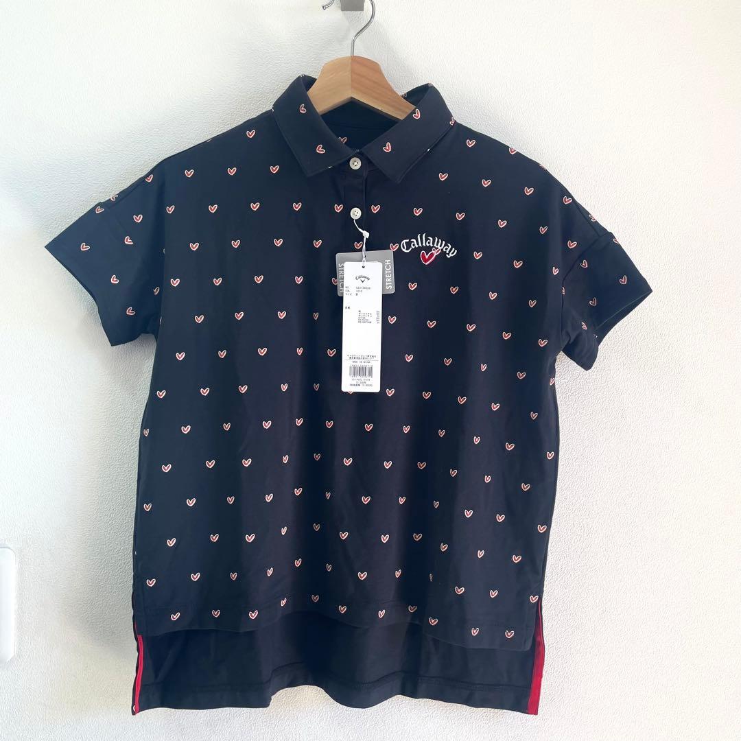 新品　ラブキャロウェイ Callaway ハート柄 ポロシャツ M ブラック