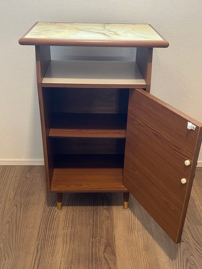 レトロ木製電話台 大理石風天板付き