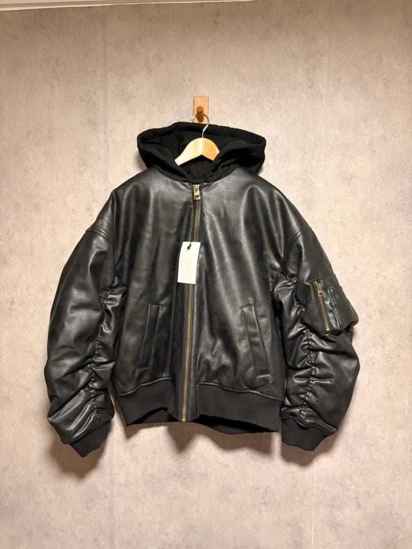 ZARA ザラ コントラストフード付きフェイクレザー ジャケット L