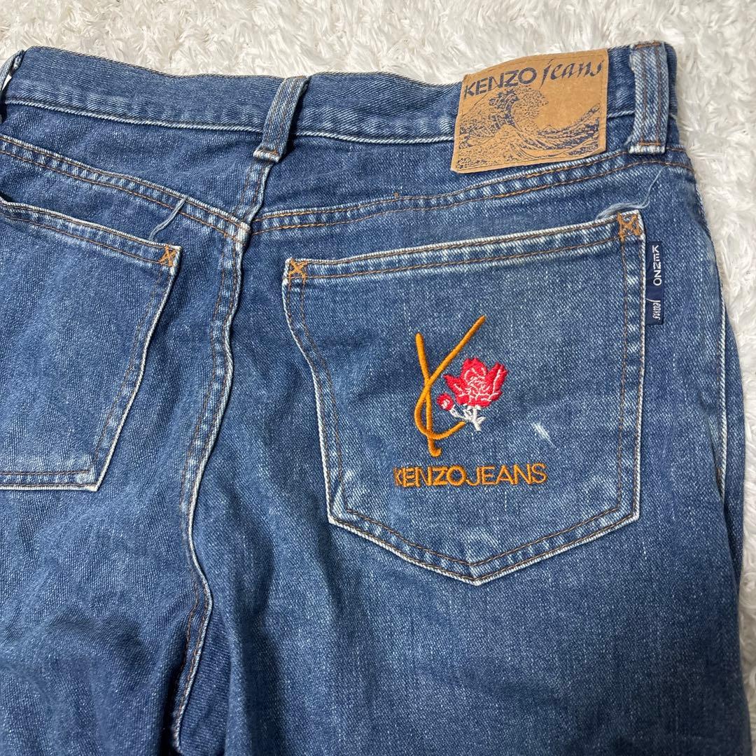 【希少】KENZO ケンゾー 北斎 波タグ 薔薇 刺繍 デニムパンツ バギー
