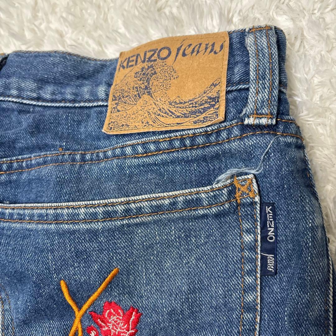 【希少】KENZO ケンゾー 北斎 波タグ 薔薇 刺繍 デニムパンツ バギー
