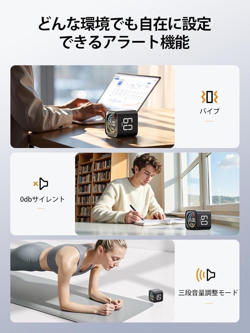 キューブタイマー ポモドーロタイマー ミニPC外観 ヤル式操作 3段音量調整