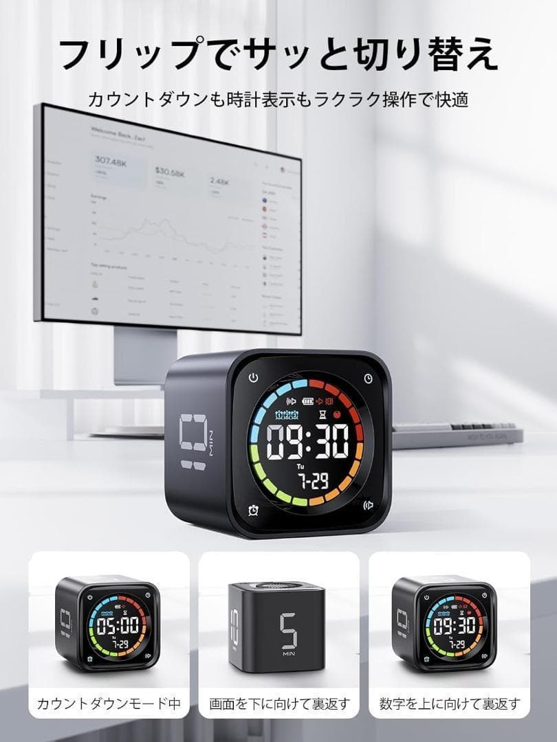 キューブタイマー ポモドーロタイマー ミニPC外観 ヤル式操作 3段音量調整