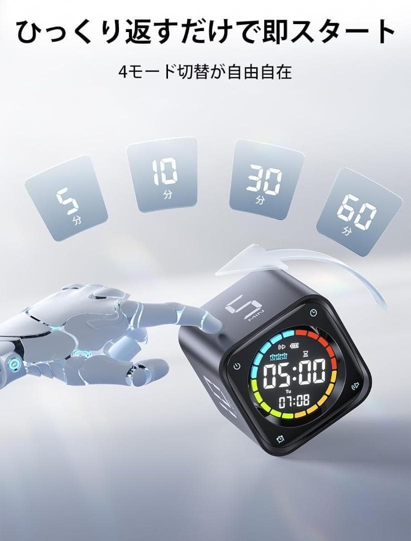 キューブタイマー ポモドーロタイマー ミニPC外観 ヤル式操作 3段音量調整