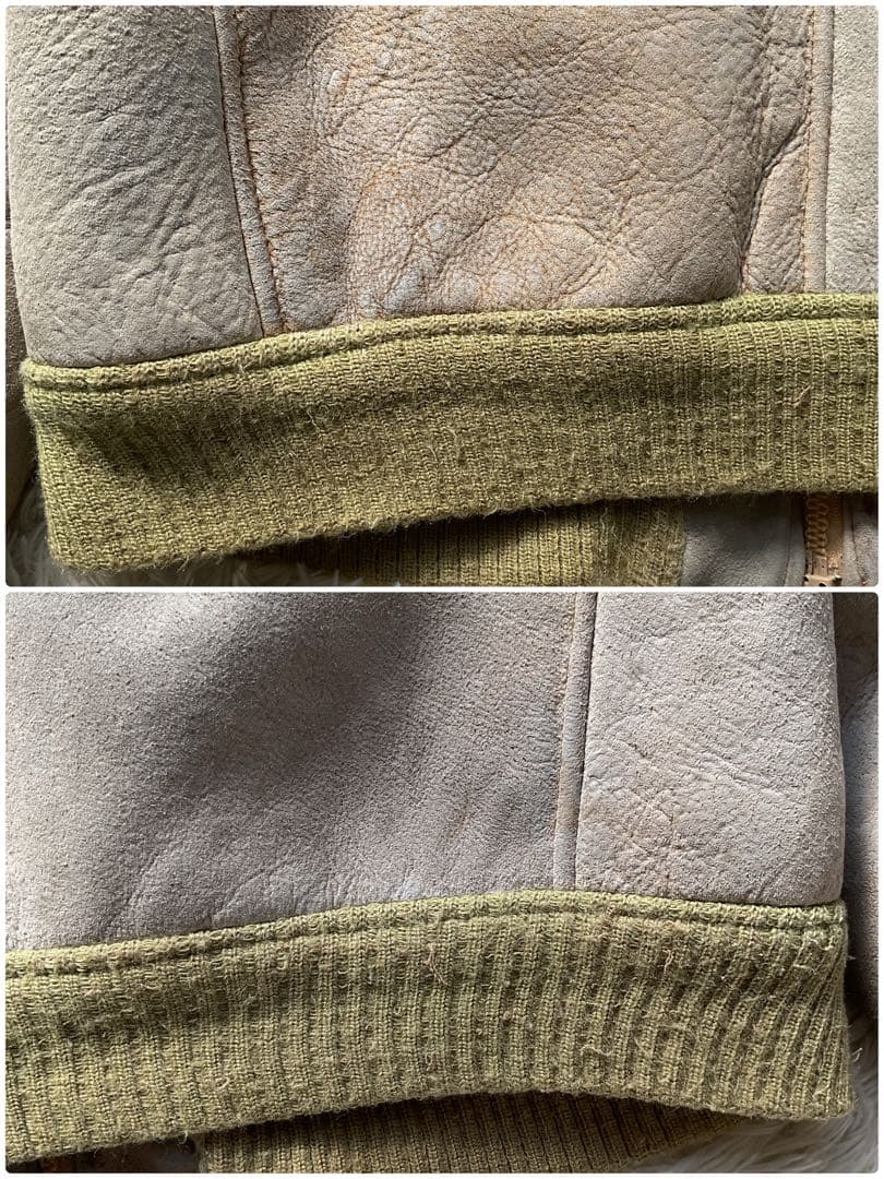 希少✨リアルムートン　シープスキン　羊革　レザージャケット　ホワイト系　ボア