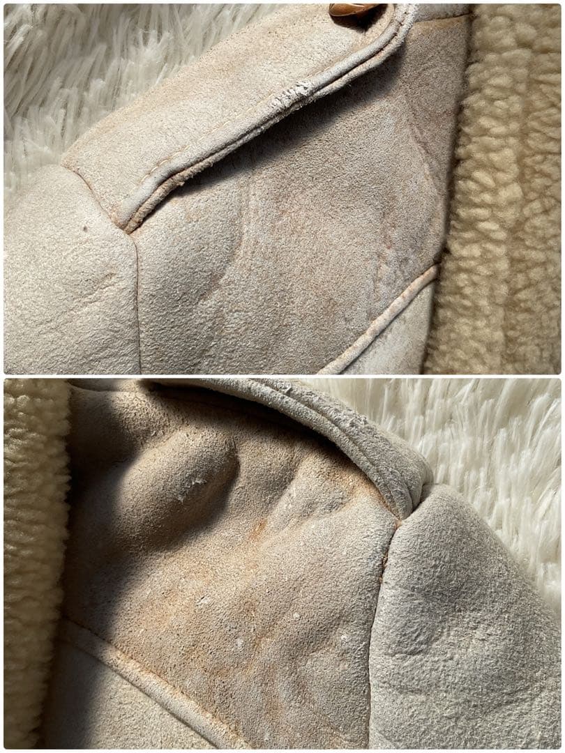 希少✨リアルムートン　シープスキン　羊革　レザージャケット　ホワイト系　ボア