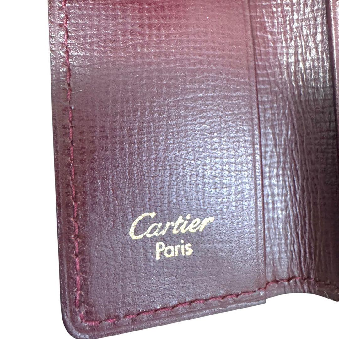 カルティエ　マストライン　キーケース　四連　ロゴ　ボルドー　ゴールド金具