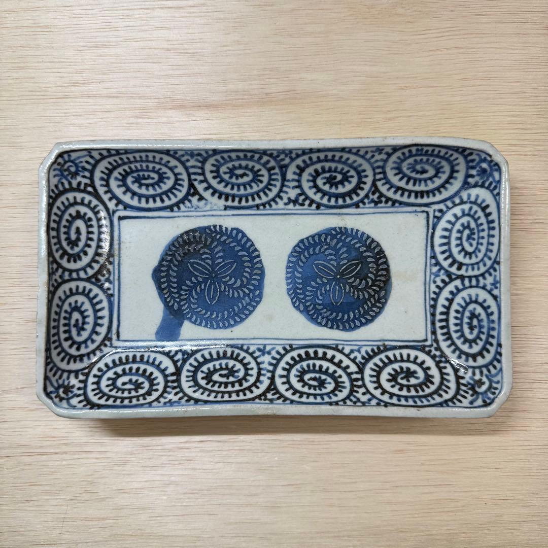 切込焼 長皿 蛸唐草 摺り絵印判 江戸時代 無傷 古伊万里 古美術 骨董 民窯