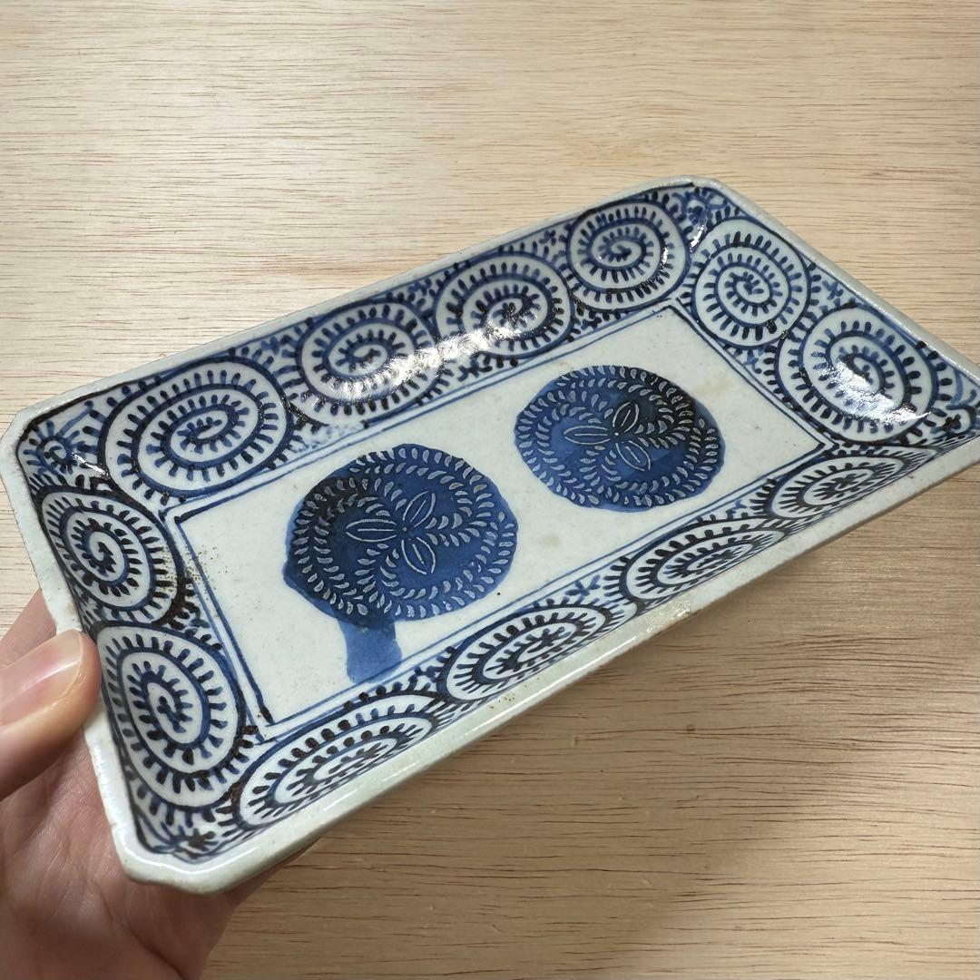 切込焼 長皿 蛸唐草 摺り絵印判 江戸時代 無傷 古伊万里 古美術 骨董 民窯