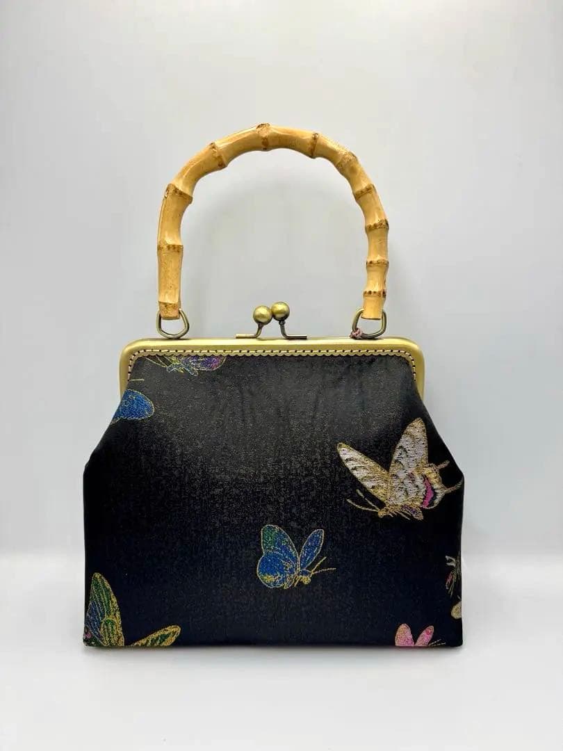 【ハンドメイド】がま口 ハンド バッグ バンブー 持ち手　#544