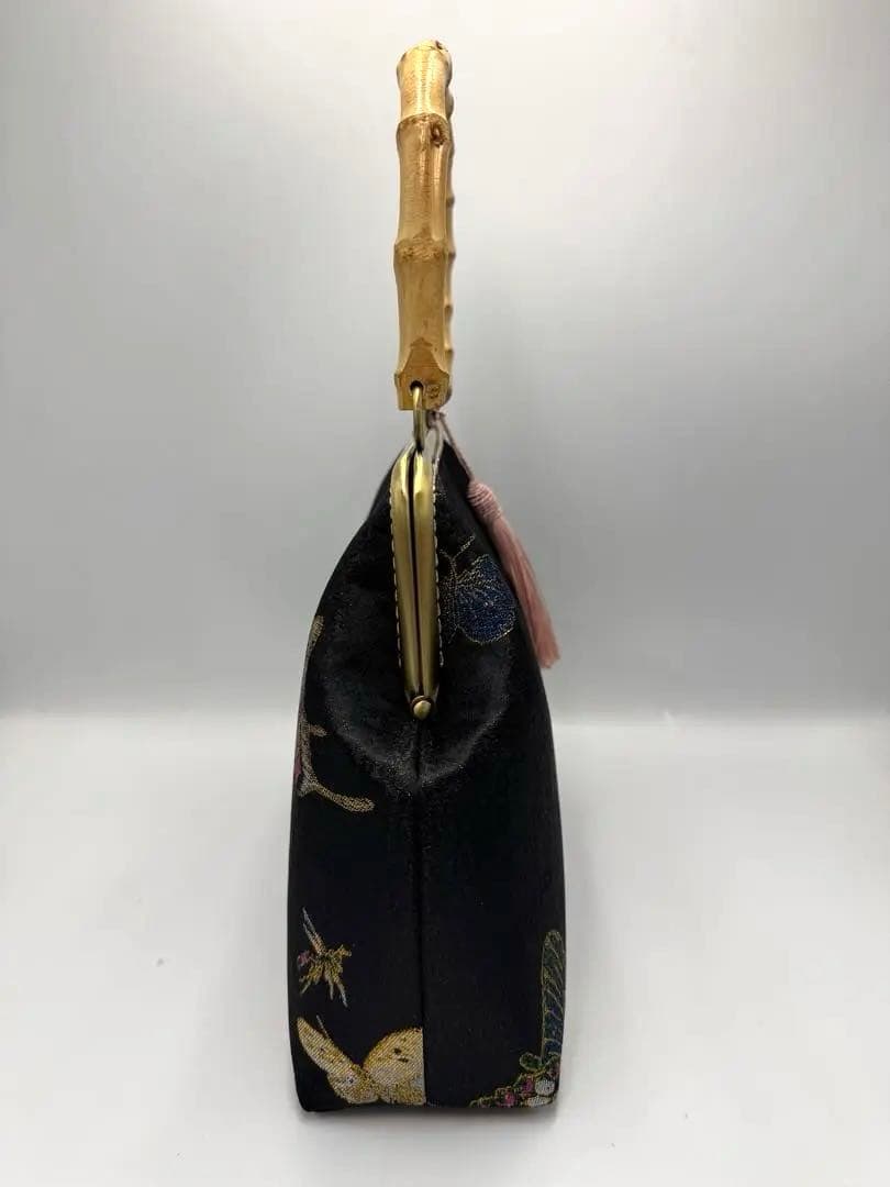 【ハンドメイド】がま口 ハンド バッグ バンブー 持ち手　#544