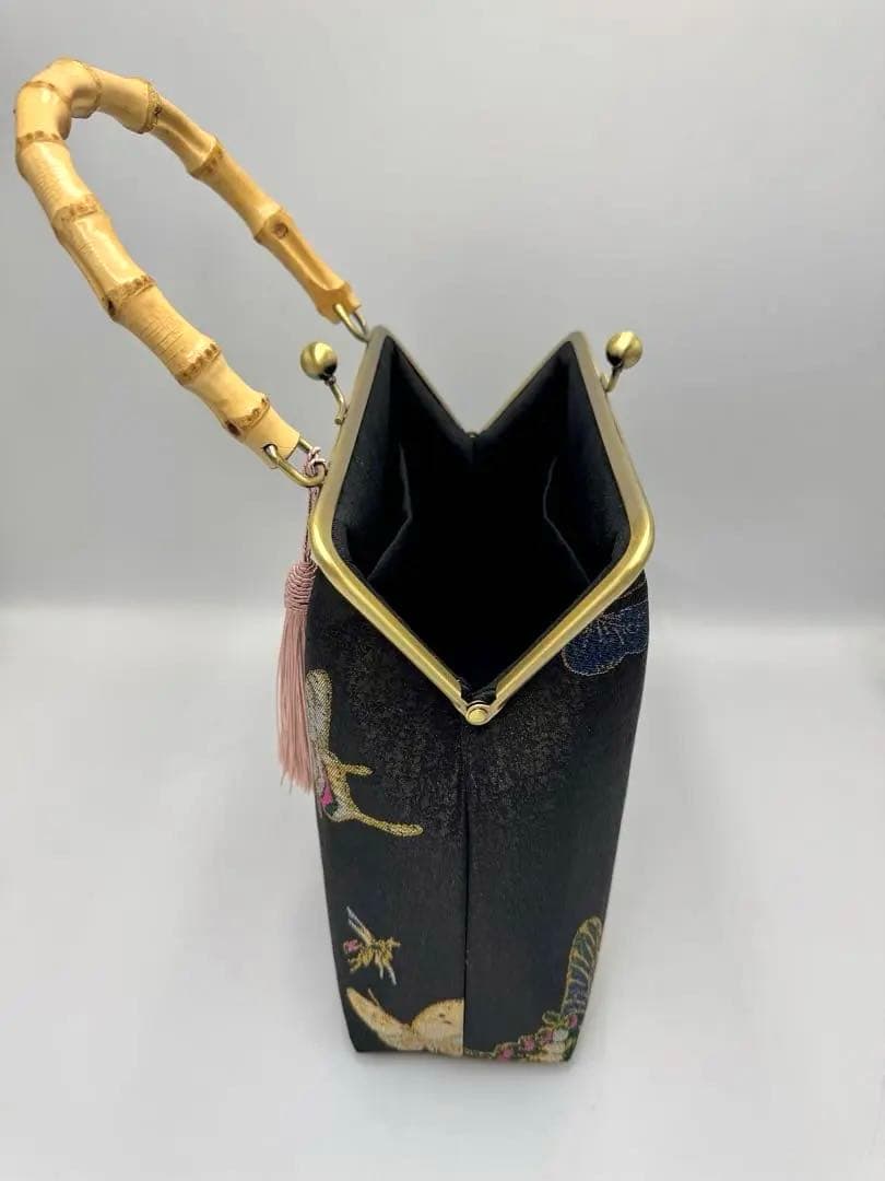 【ハンドメイド】がま口 ハンド バッグ バンブー 持ち手　#544