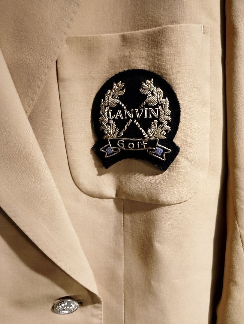 高級ウール100%　LANVIN ダブルジャケット　銀ボタンエンブレム付　送料込