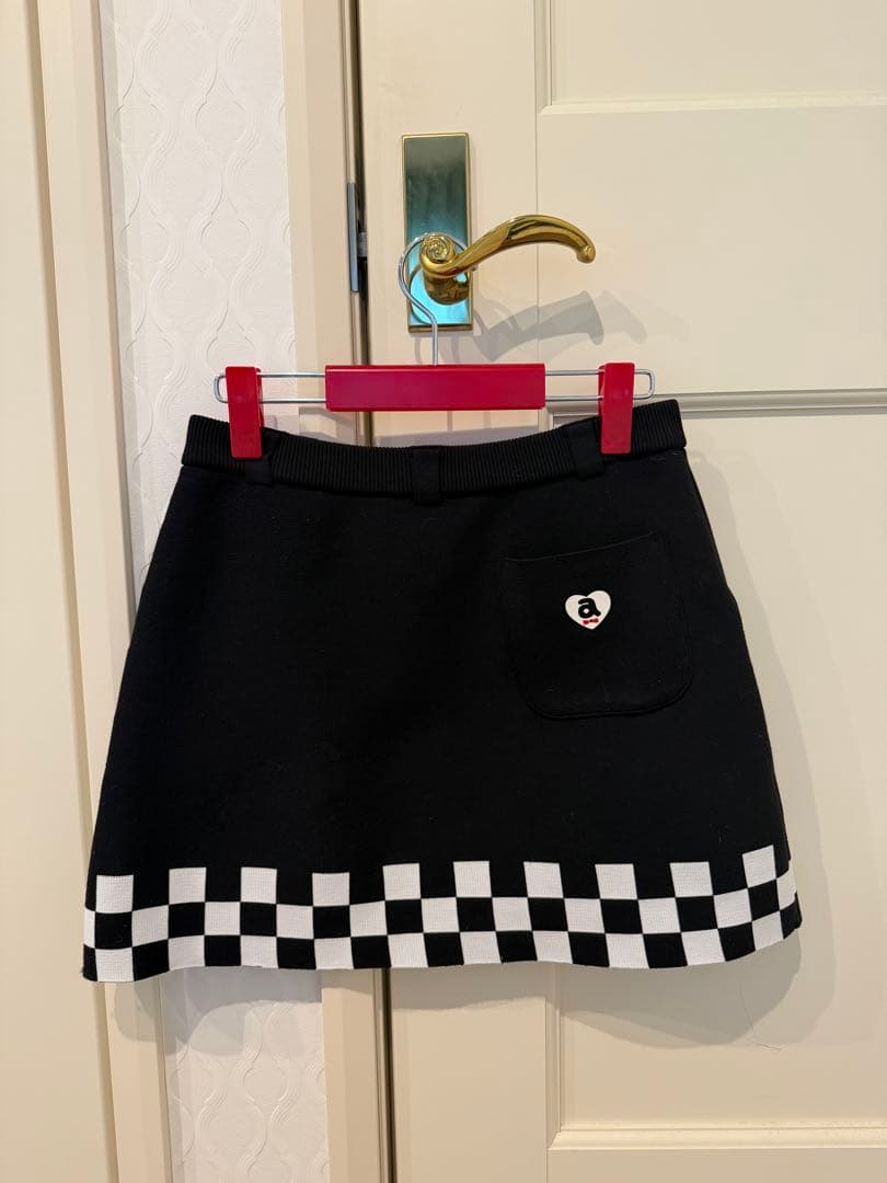 黒 チェッカーパターン ミニスカート38