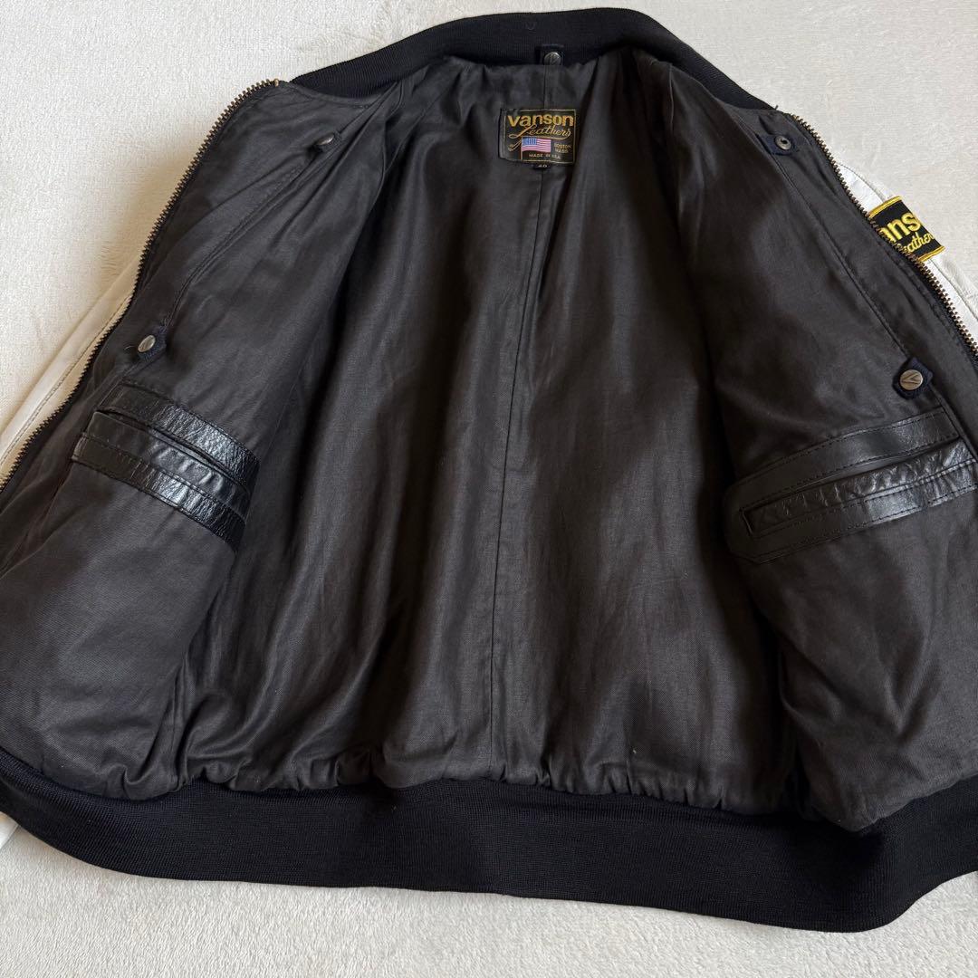VANSONレザージャケット ワッペン ブラック ホワイト 40