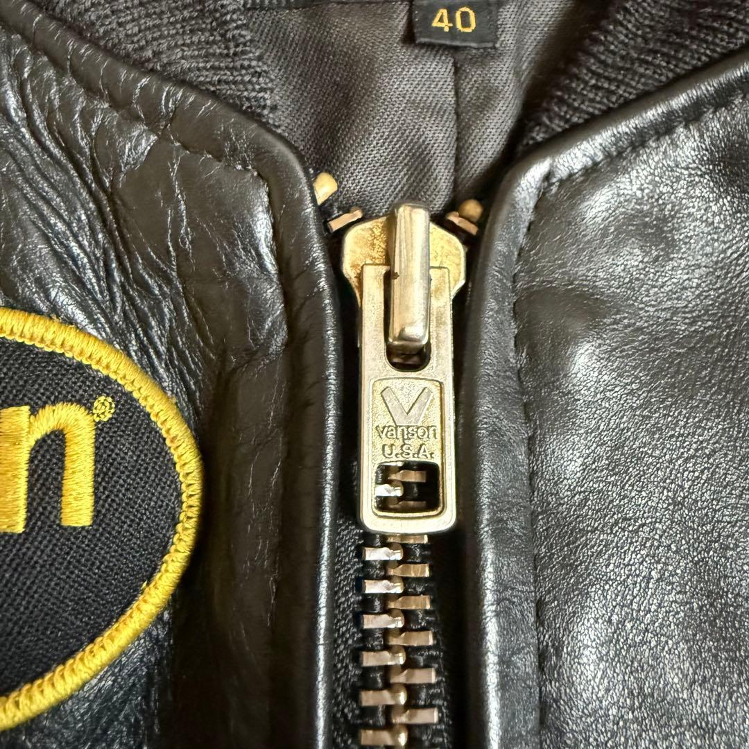 VANSONレザージャケット ワッペン ブラック ホワイト 40