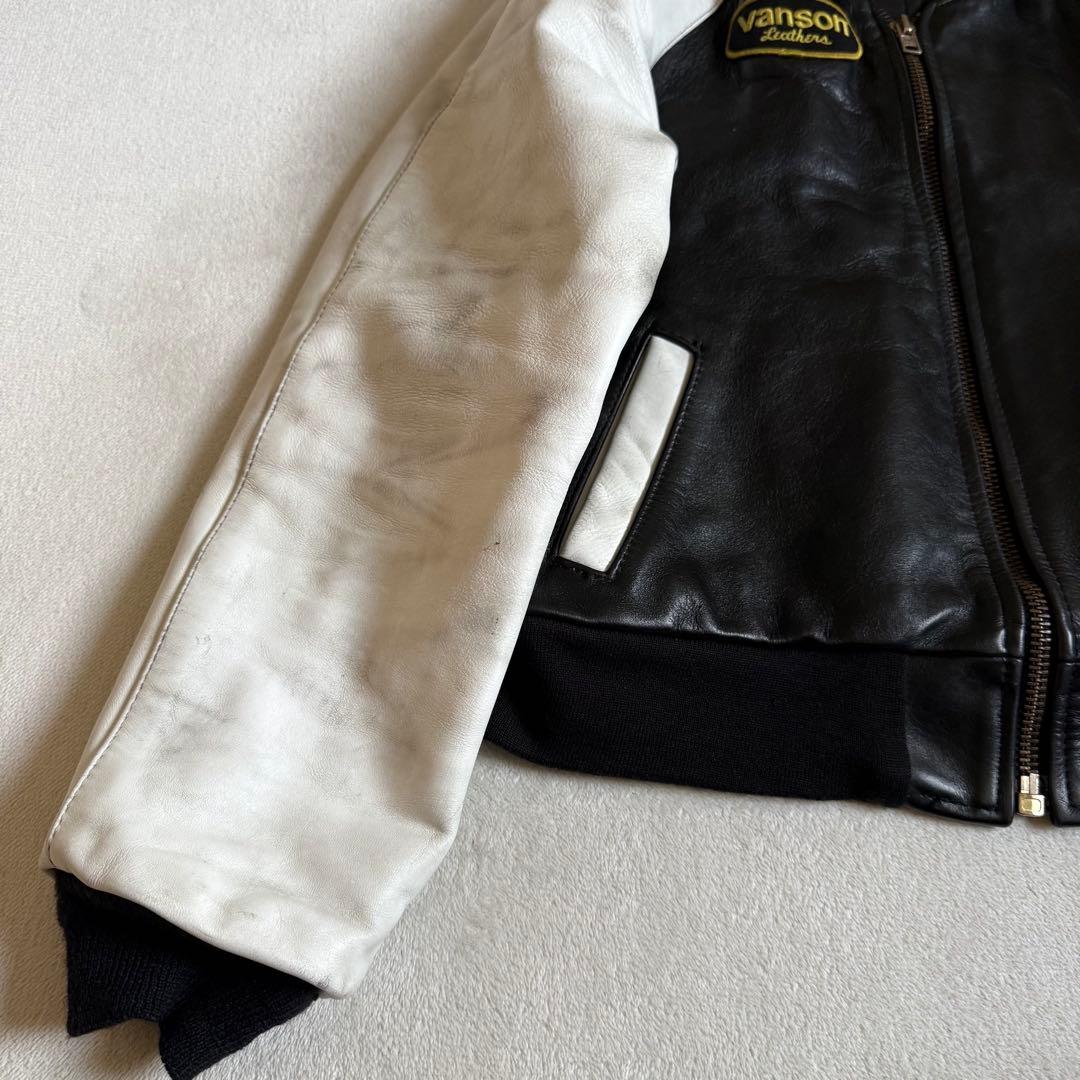 VANSONレザージャケット ワッペン ブラック ホワイト 40