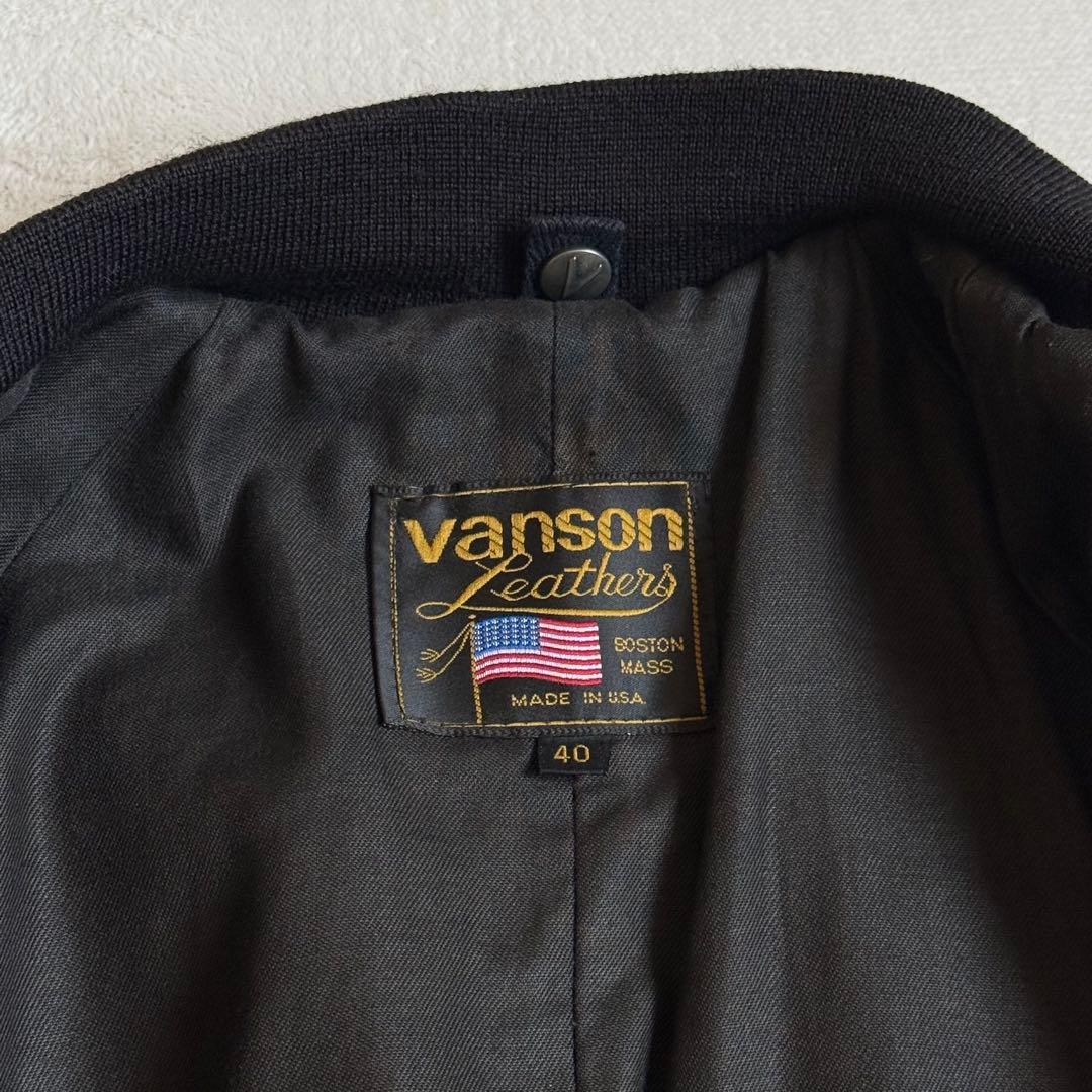 VANSONレザージャケット ワッペン ブラック ホワイト 40