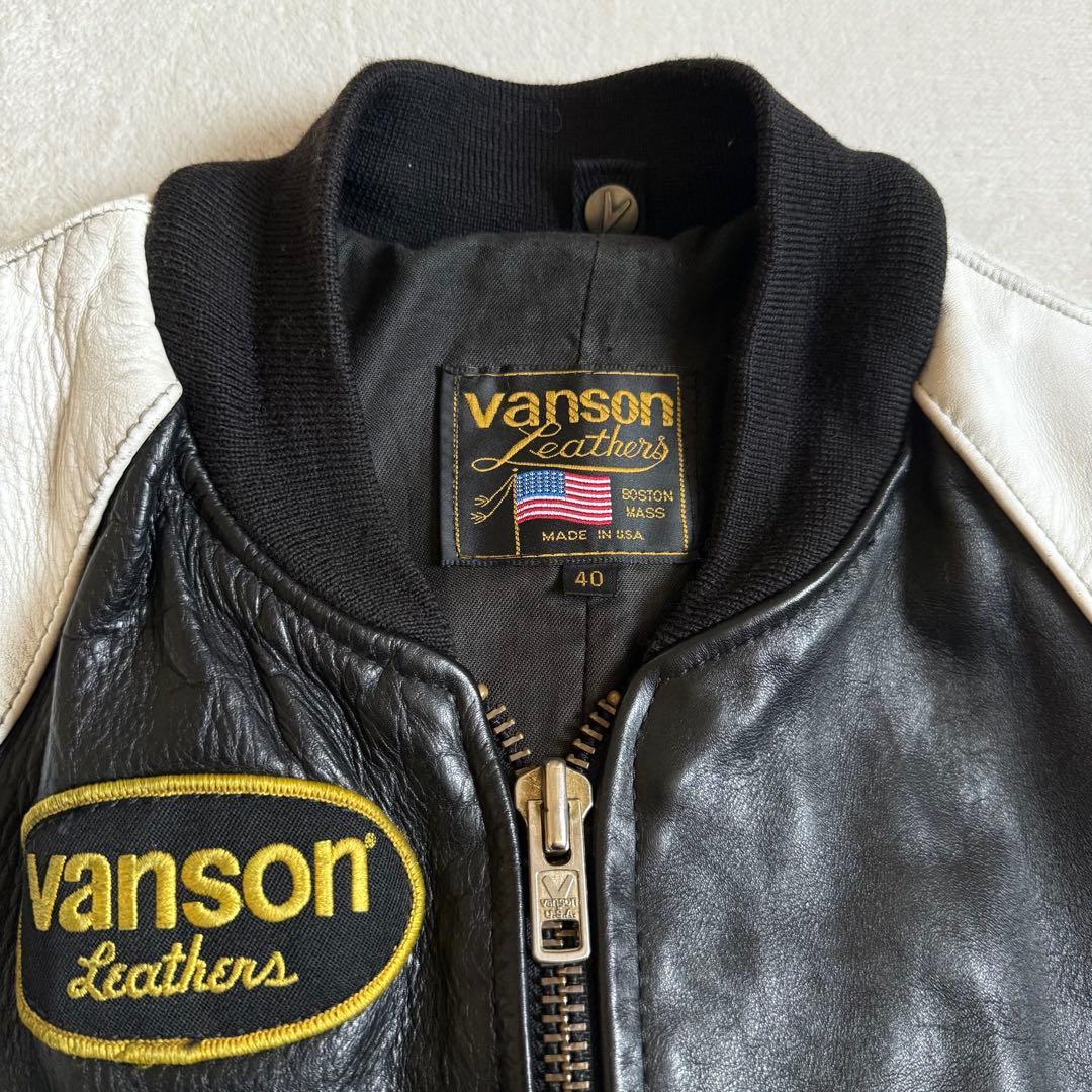 VANSONレザージャケット ワッペン ブラック ホワイト 40