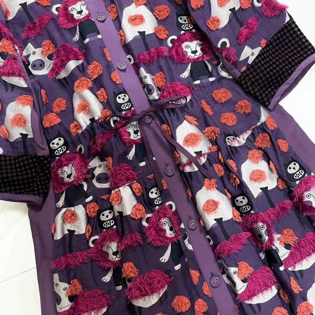 希少✨アルベロベロ ロングワンピース 総柄 ブタさん ブローチ 立体 フリンジ