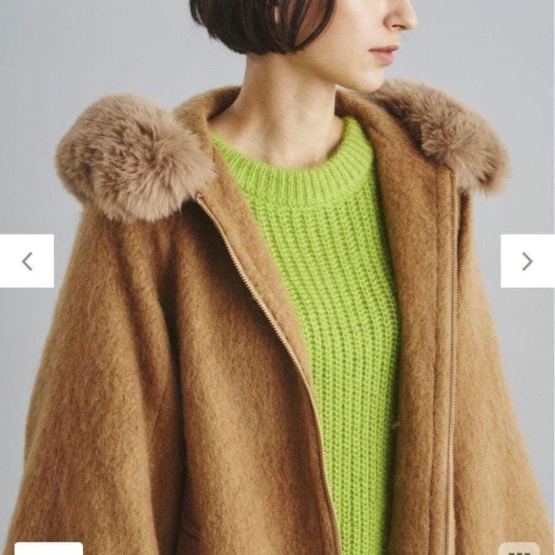 美品✨ダイアグラム 2way シャギーフードポンチョ コート ファー キャメル