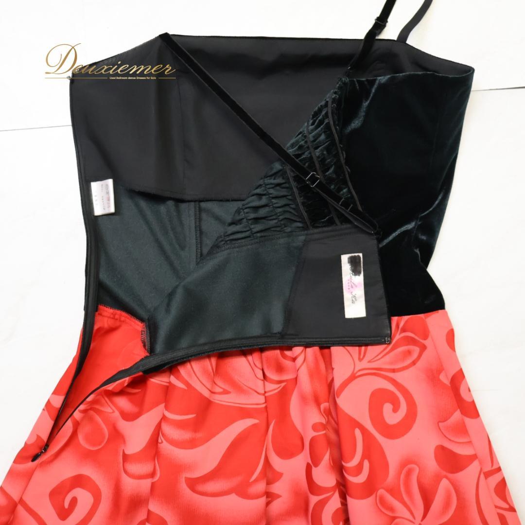 【日本製 フラダンス衣装】レッド Hula Ku ワンピース 赤 黒 花柄 ③