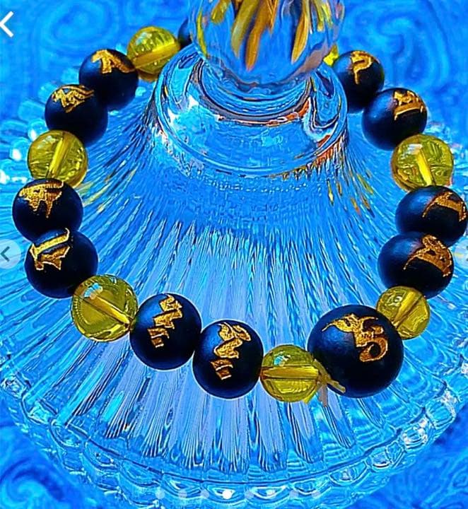 金運爆上げ　主玉1.3cm黒檀　薬師如来梵字刻印＋イエローシリトン　お念珠