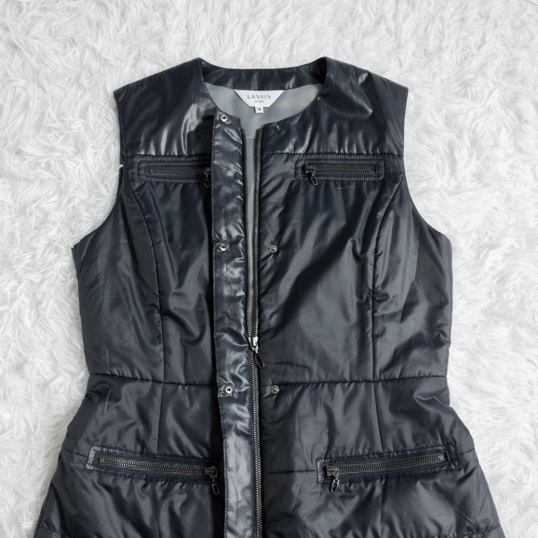 美品 ランバンスポール ゴルフ 中綿ワンピース ベスト 保温 ベルト付 38