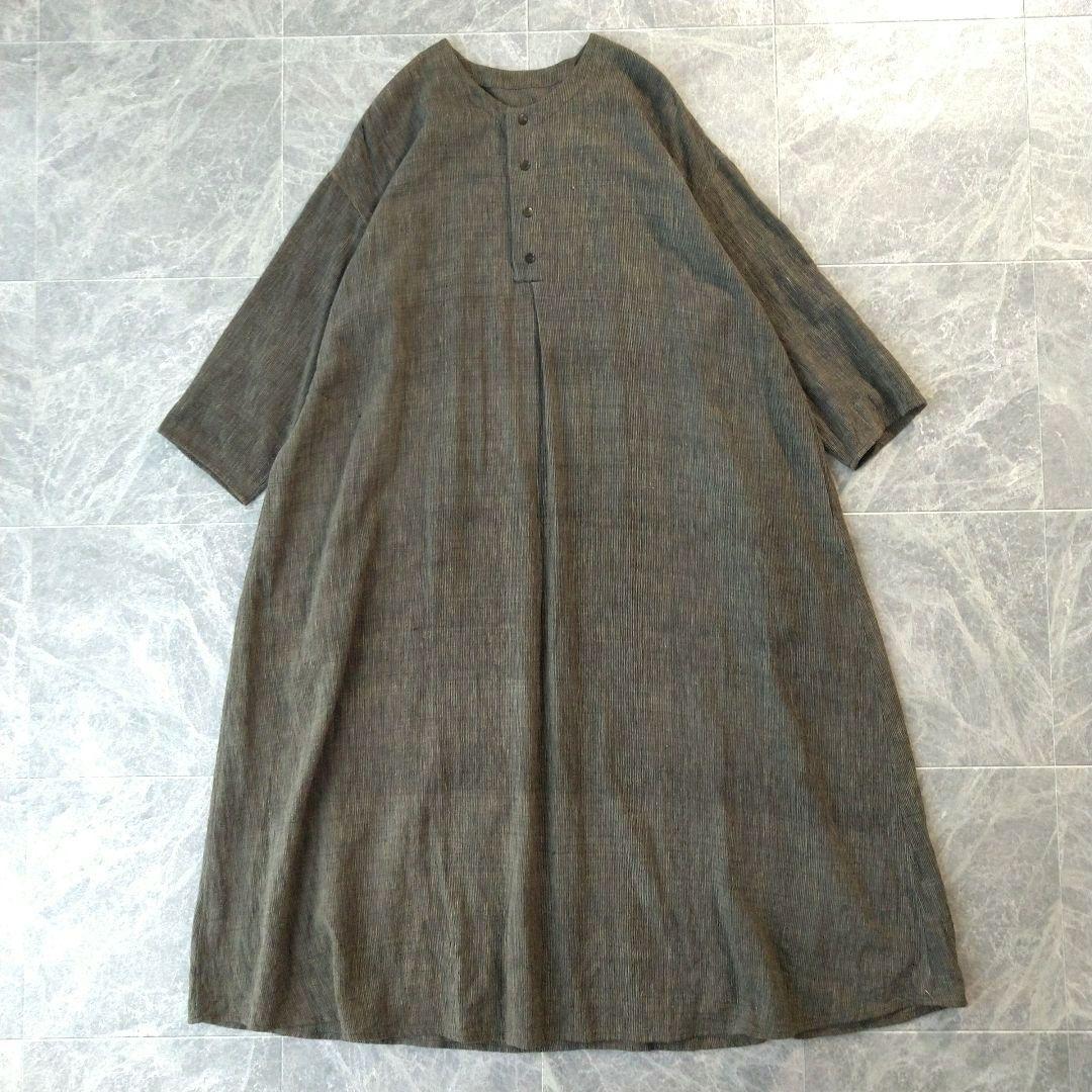 081 ヨーガンレール リネン ロングワンピース カーキ ブラウン ゆったり
