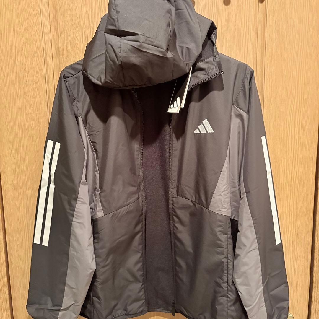 adidas フード付き　レディースウィンドブレーカー 黒/グレー