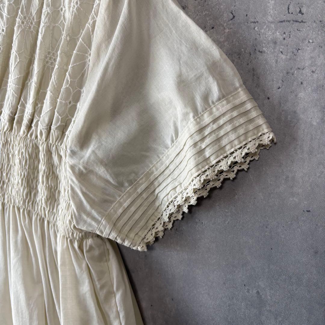 ファーファー FURFUR 花柄刺繍エンブロイダリーワンピース アイボリー