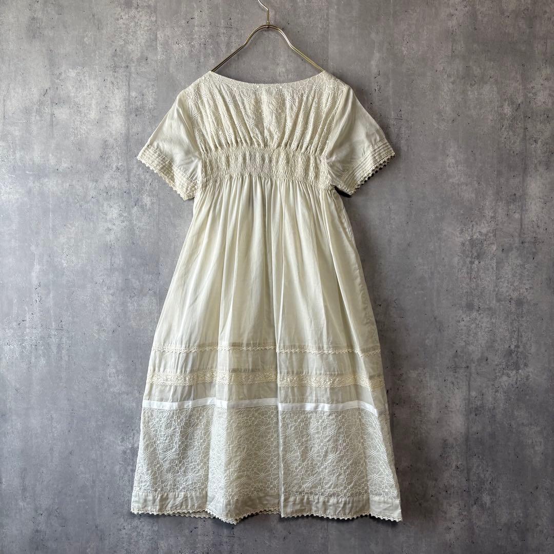 ファーファー FURFUR 花柄刺繍エンブロイダリーワンピース アイボリー
