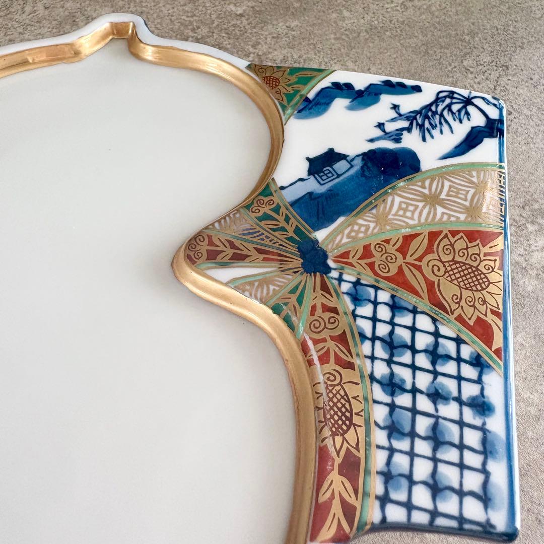 扇瓢箪皿　1枚　高級和食器　平皿　口替り皿　縁起物　金彩　手描き　作家　有田焼