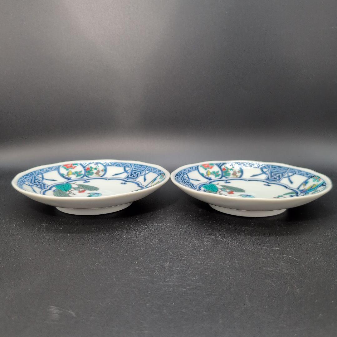 【未使用品】食器 九谷焼 中皿 ５枚セット 染付丸紋花鳥 取り皿