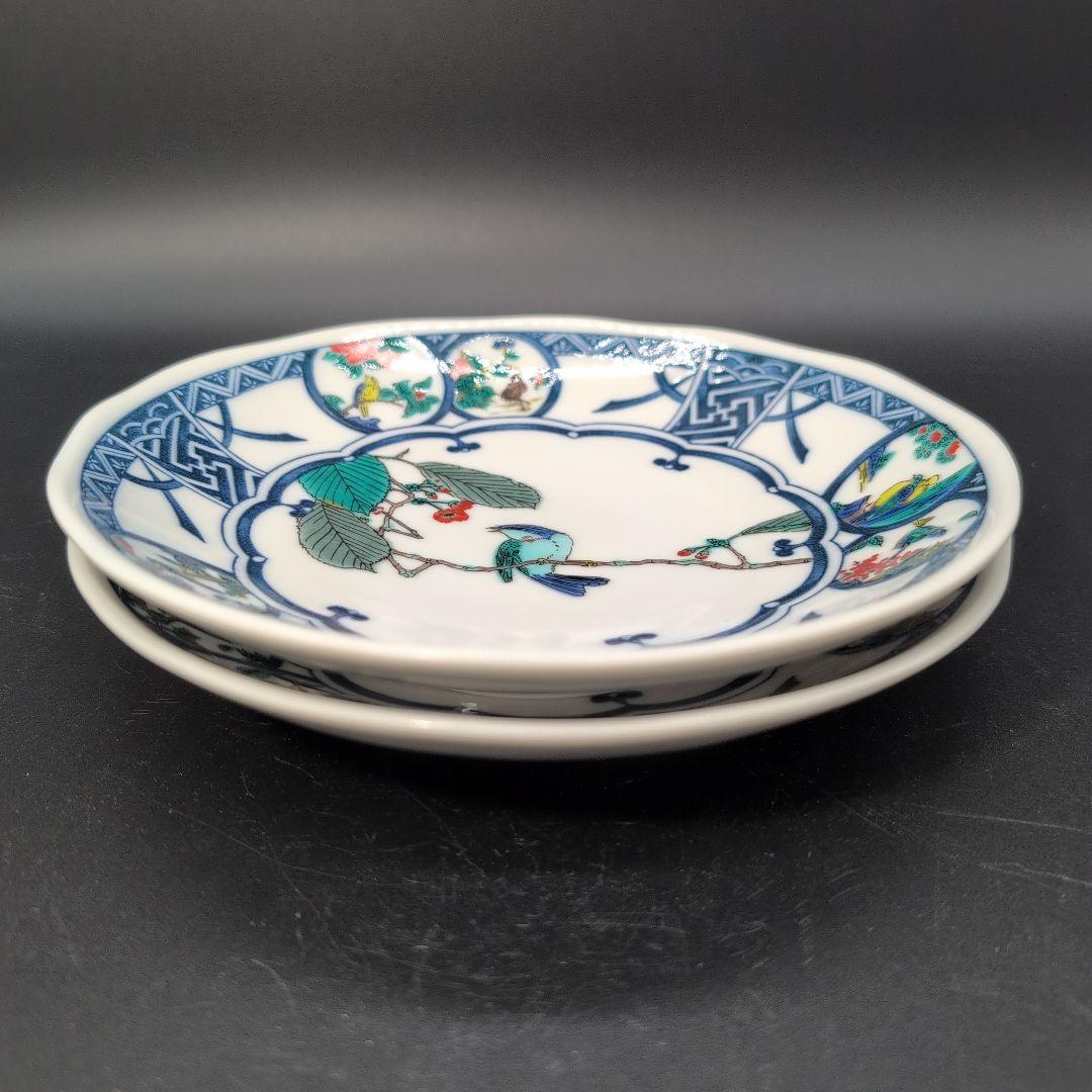 【未使用品】食器 九谷焼 中皿 ５枚セット 染付丸紋花鳥 取り皿