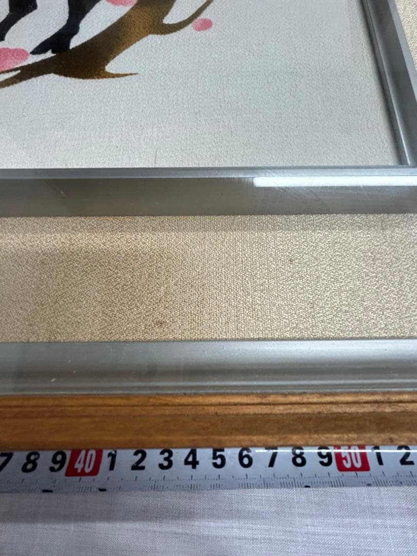 和風　牛の絵　桜の花　額　絵画　木製