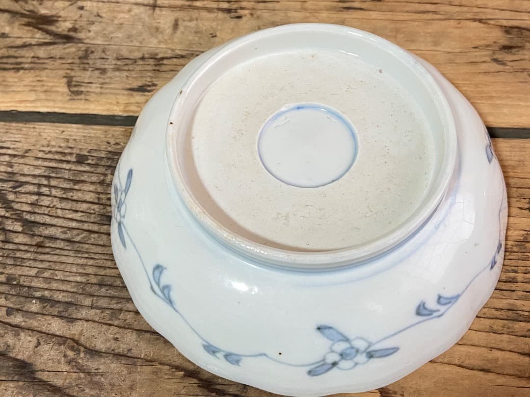 能登蔵出し 古伊万里 色絵 金彩 窓絵文 輪花皿 2 客/ 深皿 膾皿