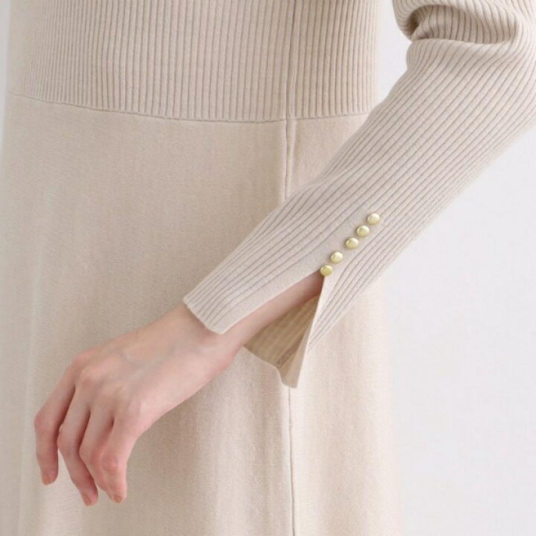 新品【インディヴィ】ニット　フレア　ロング　ワンピース　長袖　金ボタン